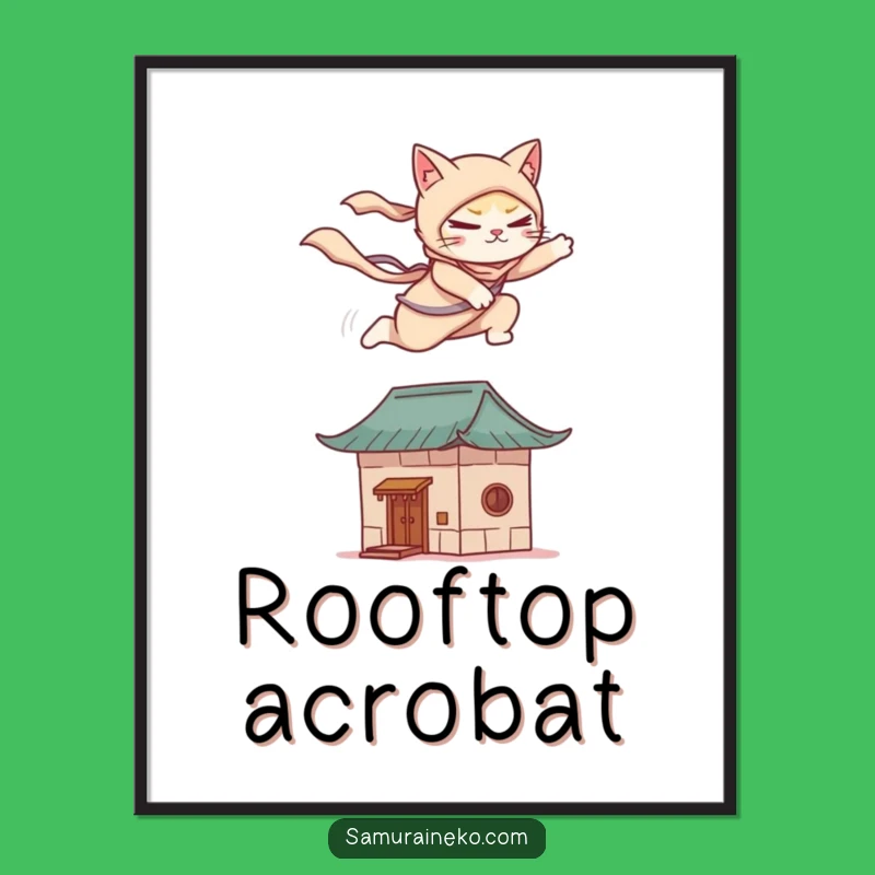 Funny Cat Ninja Poster: Graceful Rooftop Action Wall Art