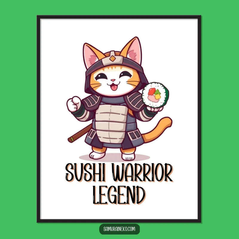 Funny Samurai Sushi Cat Poster: Warrior Art, Unique Gift for Foodies