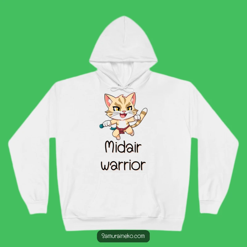 Cozy Funny Leaping Feline Warrior Hoodie: Warm Comfort with Hilarious Action Vibes