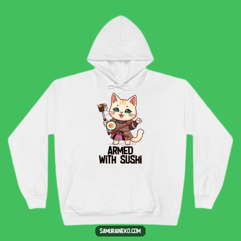 Cozy Funny Samurai Cat Sushi Hoodie: Warm Comfort with Hilarious Warrior Vibes