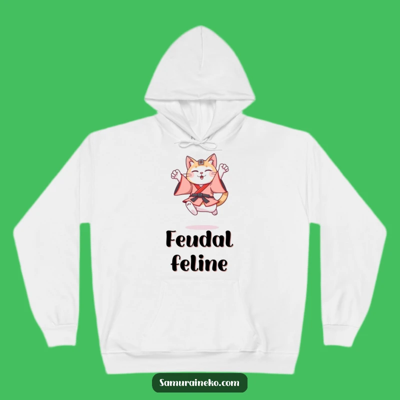 Funny Feudal Cat Warrior Hoodie: Cozy Japanese Feline Comfort