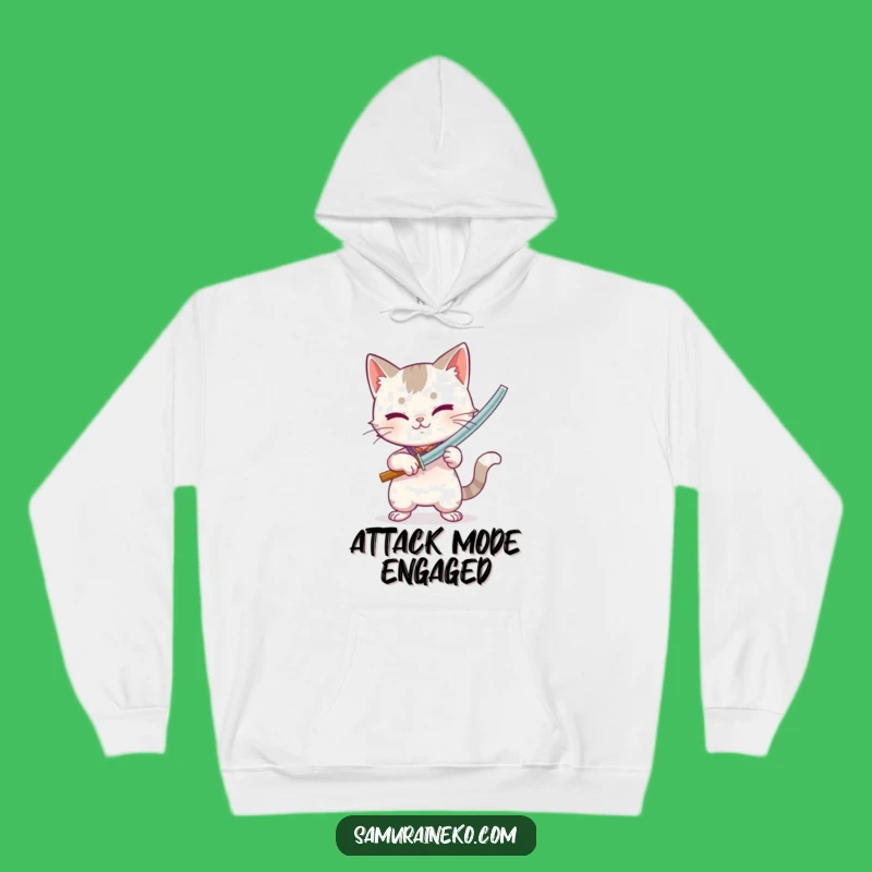Funny Bamboo Sword Cat Hoodie: Cozy Playful Feline, Warm Warrior Gift