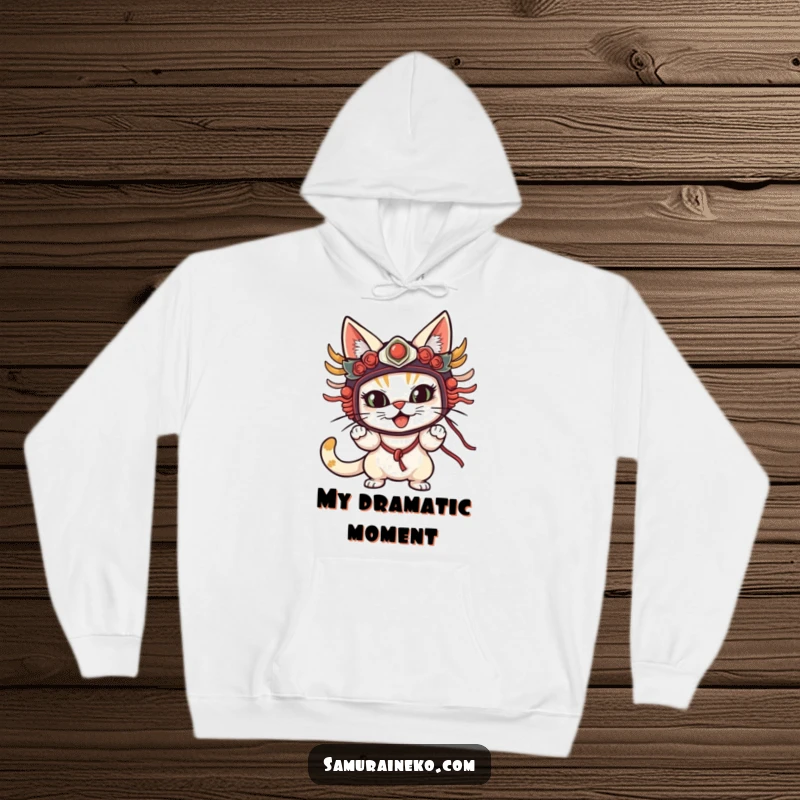 Funny Cat Mask Hoodie featuring a cat wearing a traditional mask in a dramatic, comical pose, perfect for staying warm and stylish.