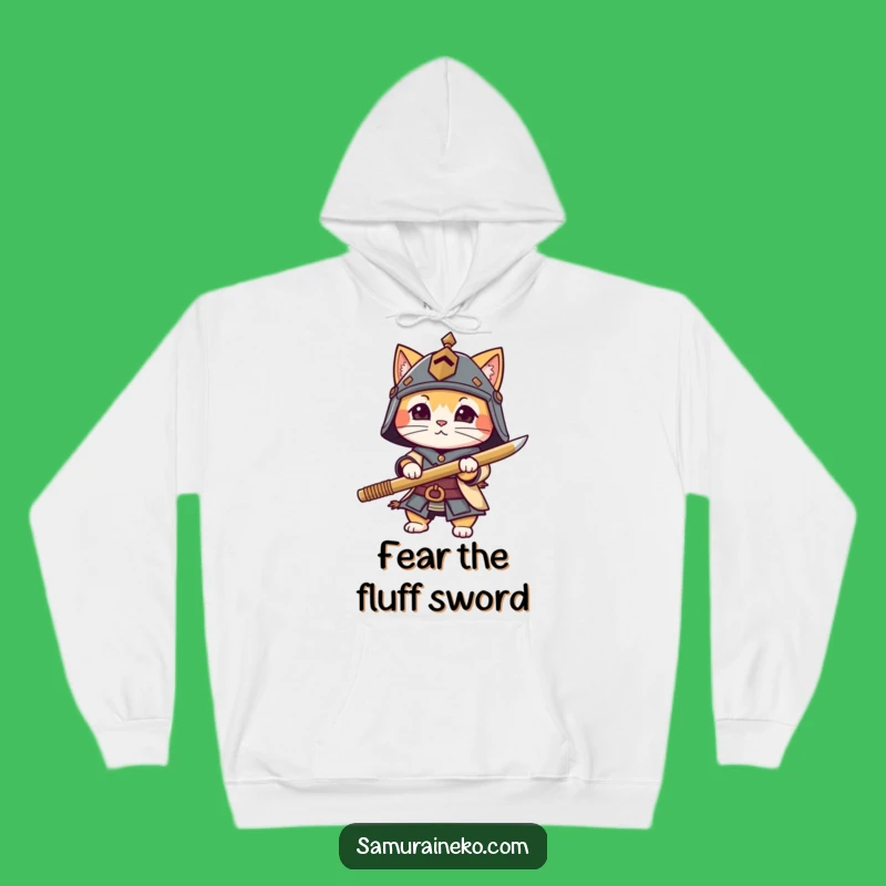 Funny Cat Warrior Hoodie - Tiny Helmet Bamboo Sword Comfort