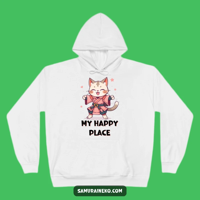 Funny Feline Samurai Spin Hoodie - Cozy Comfort for Joyful Souls