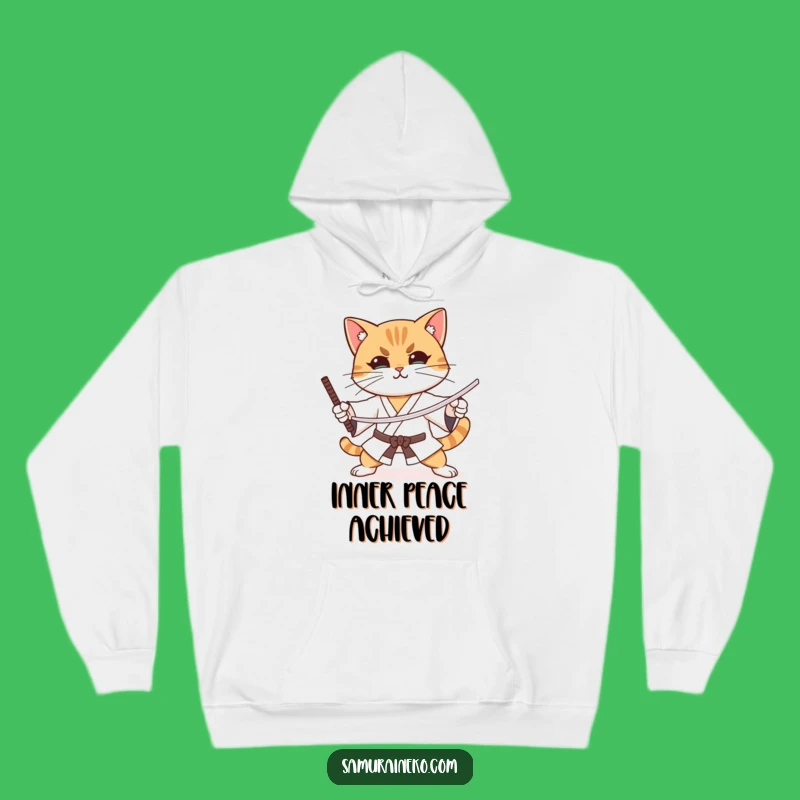 Funny Focused Cat Sword Hoodie - Cozy & Hilarious Martial Arts Gift