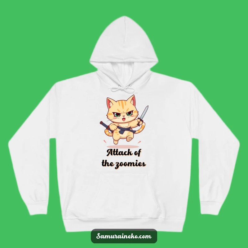 Funny Leaping Cat Hoodie - Tiny Sword Warrior Sweatshirt - Cozy & Determined Gift