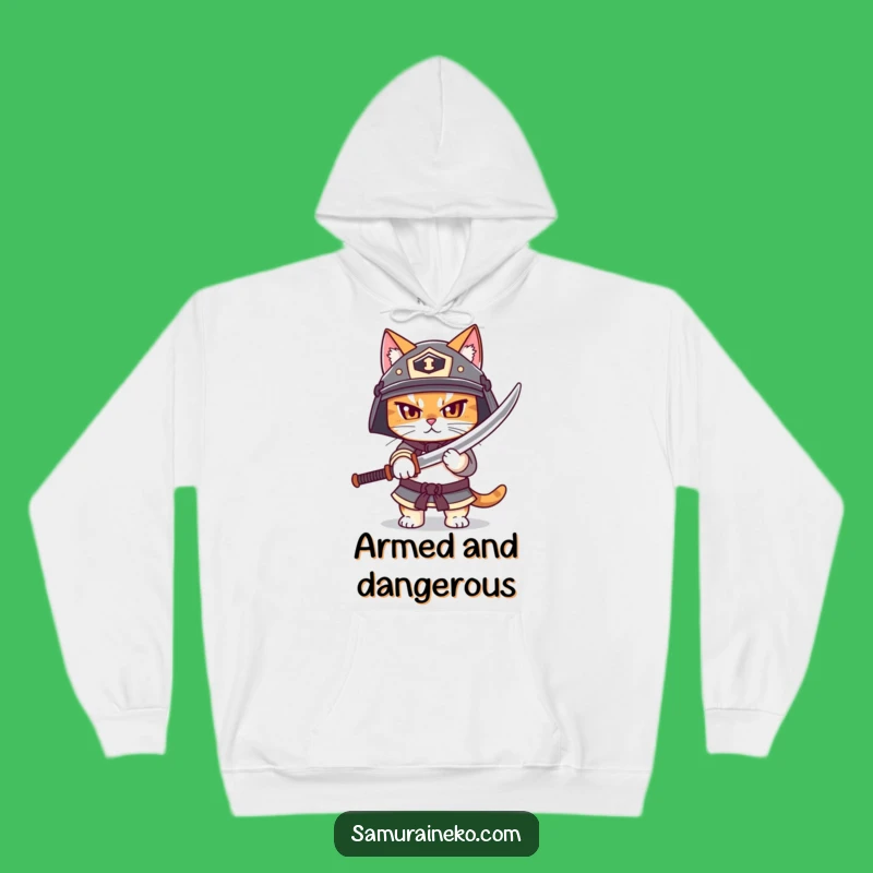 Funny Samurai Cat Hoodie: Cozy Warrior, Hilarious Gift for Cold Days