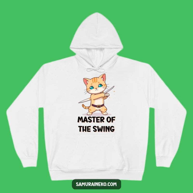 Funny Sword Swing Cat Hoodie - Fiery Blade Warrior Sweatshirt - Cozy & Powerful Gift