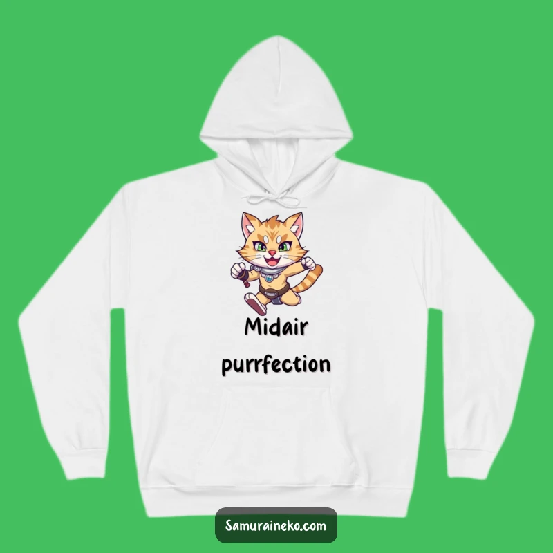 Funny Warrior Cat Leap Hoodie: Cozy Action, Warm Gift for Fans