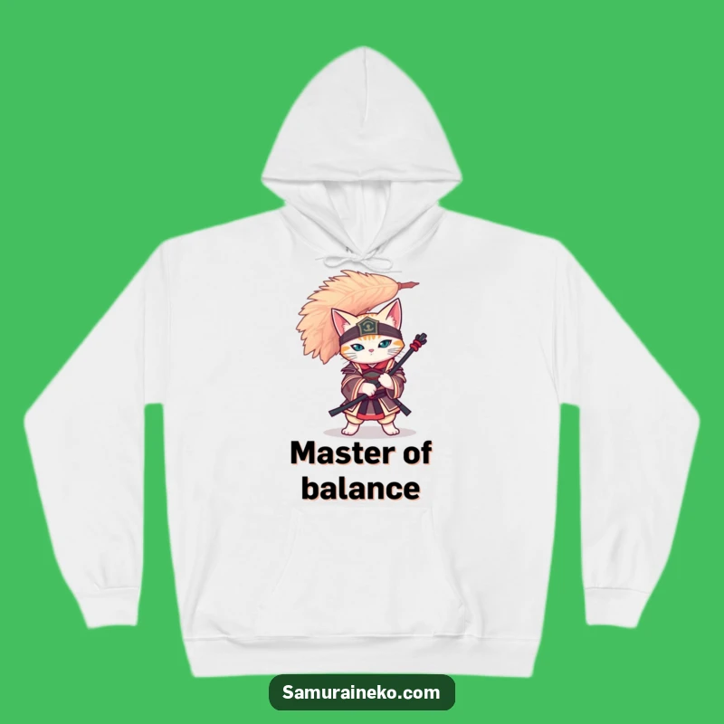 Funny Cat Samurai Hoodie - Feather Balance Zen Comfort