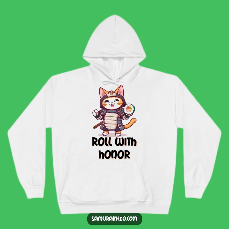 Funny Samurai Sushi Cat Hoodie: Cozy Warrior, Warm Gift for Fans