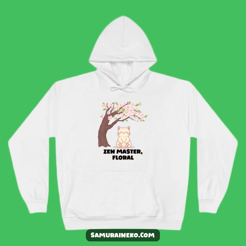Cozy Funny Zen Cat Blossom Hoodie - Peaceful Comfort & Feline Gift