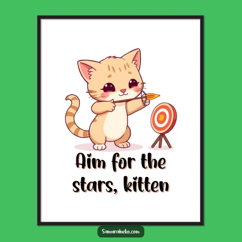 Free Printable Wall Art: Cat Archer Aiming - Funny Downloadable Decor