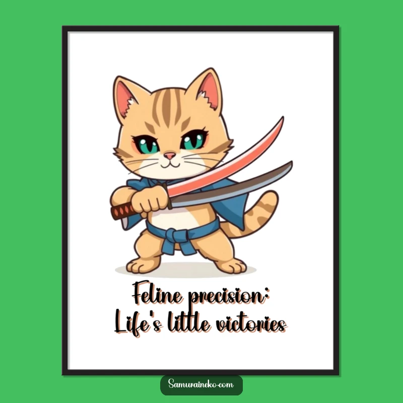Free Printable Wall Art: Funny Cat Samurai Poster for Your Den - Downloadable Decor