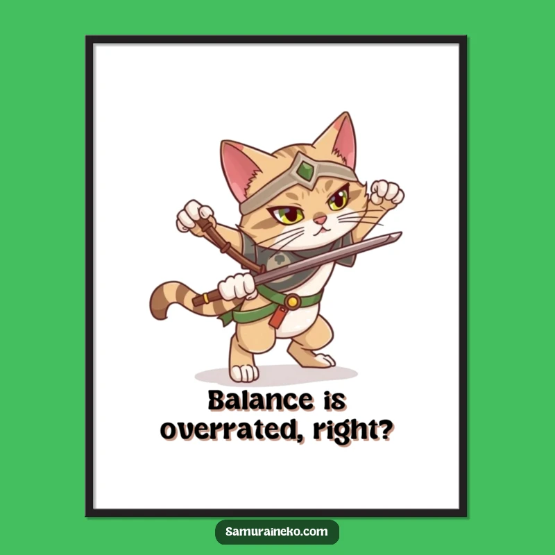 Free Printable Wall Art: Dramatic Cat Pose Fail, Warrior Humor, Hilarious Downloadable Art Gift
