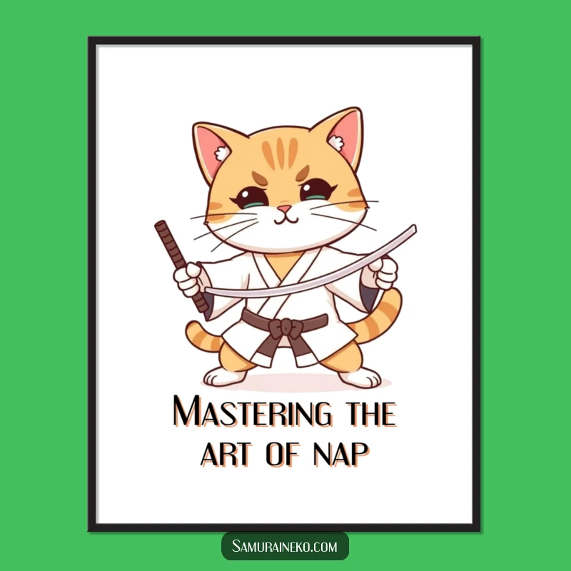 Free Printable Wall Art: Focused Samurai Cat - Funny Downloadable Art for Home Decor