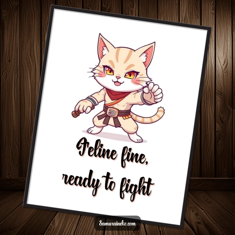 Funny Free Printable Wall Art: An adorably fierce cat warrior strikes a powerful, heroic pose.