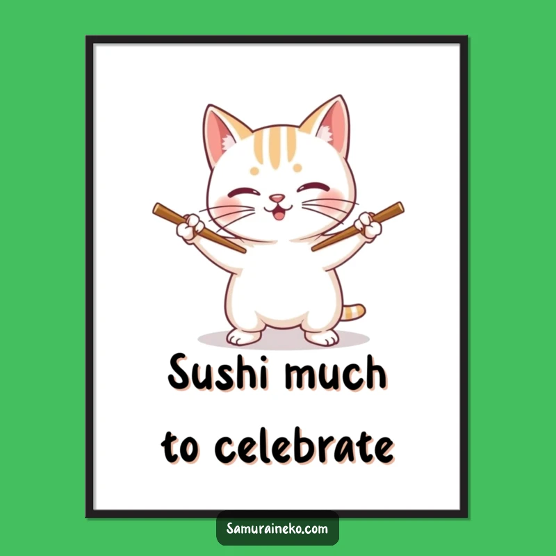 Funny Free Printable Wall Art: Cat Chopstick Masterpiece Humorous Downloadable Decor