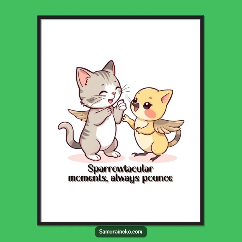 Funny Free Printable Wall Art: Cat Sparrow Sparring Humorous Downloadable