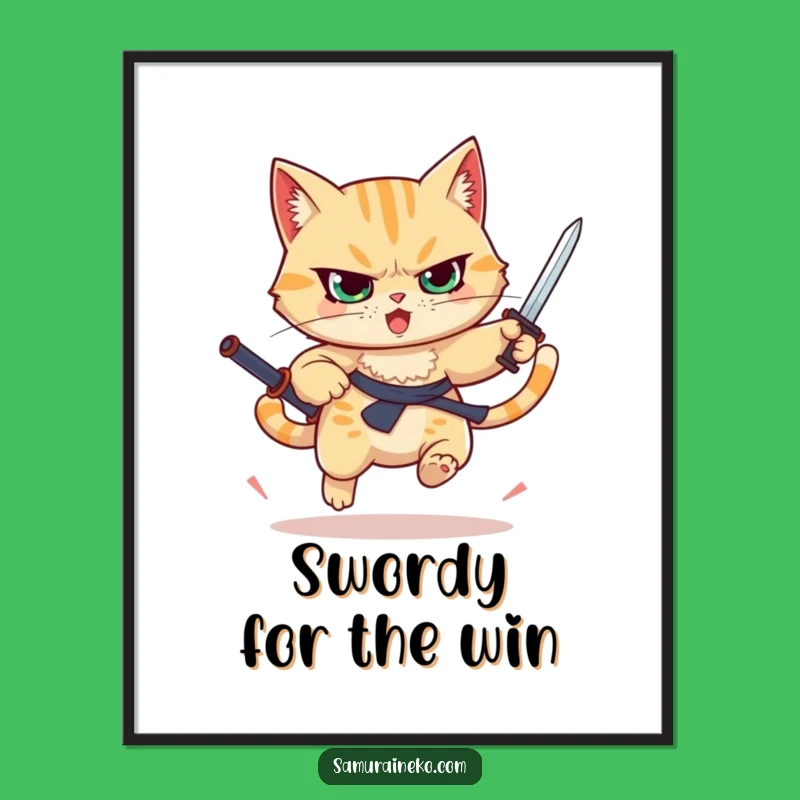 Funny Free Printable Wall Art: Leaping Sword Cat - Downloadable Art!