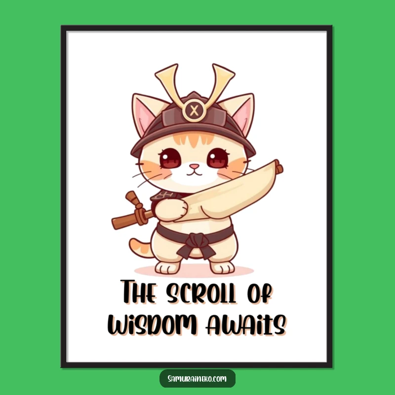 Funny Free Printable Wall Art: Samurai Cat Scroll - Downloadable Art!