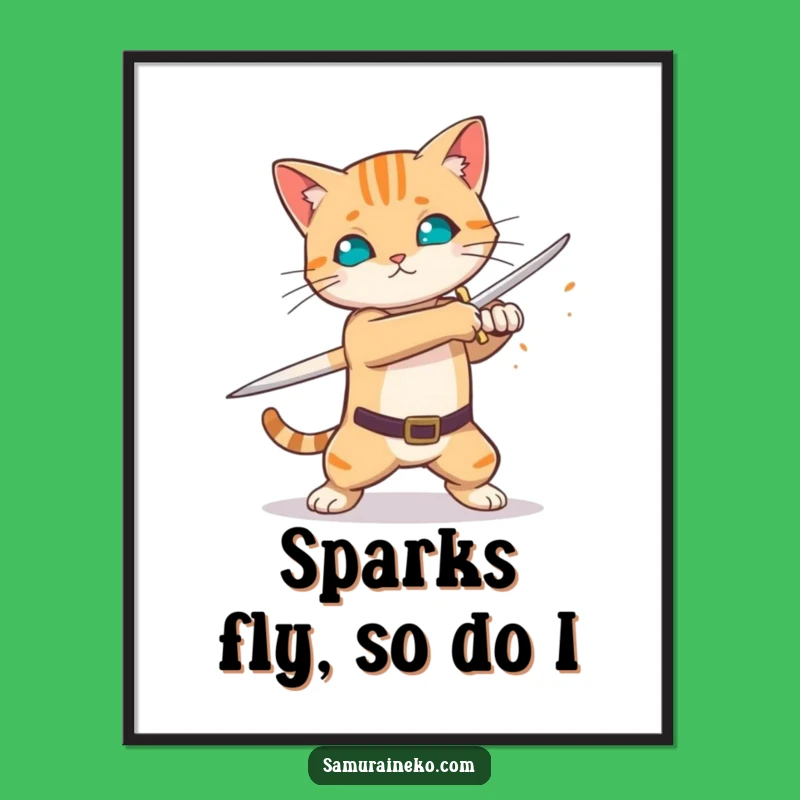 Funny Free Printable Wall Art: Sword Sparks Cat - Downloadable Art!