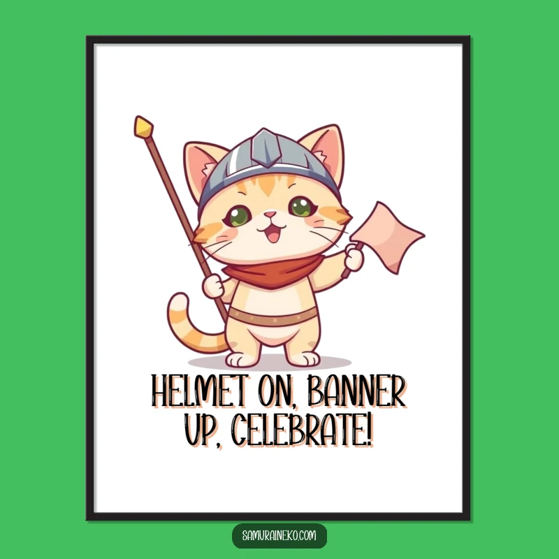 Funny Free Printable Wall Art: Victorious Cat Helmet Humorous Downloadable