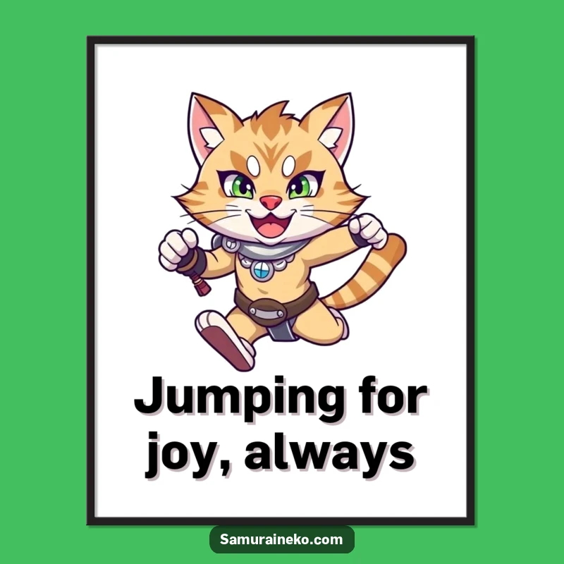 Free Printable Wall Art: Leaping Warrior Cat, Funny Downloadable Digital Art for Home