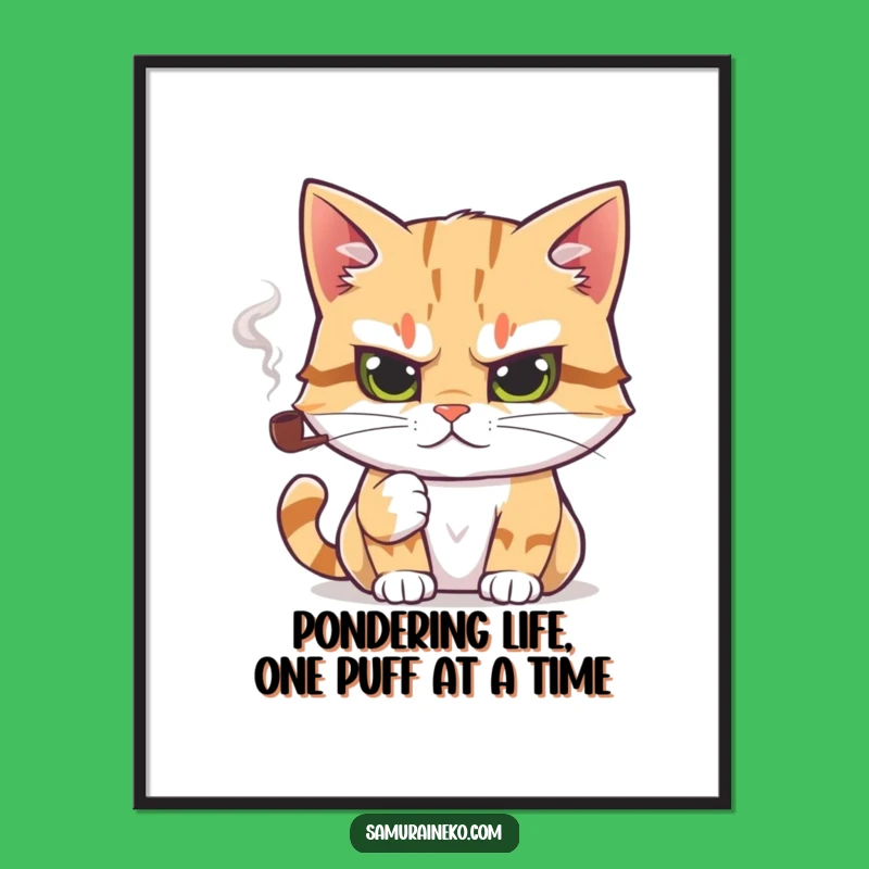 Funny Free Printable Wall Art: Sophisticated Cat with Pipe - Humorous Home Decor