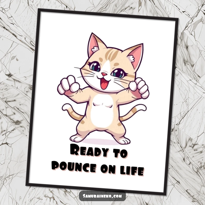Funny Free Printable Wall Art: A cat character striking an energetic and playful fighting pose.