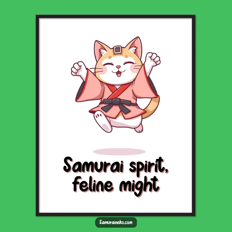 Dynamic Free Printable Wall Art: Samurai Cat Leap - Bold Downloadable Decor
