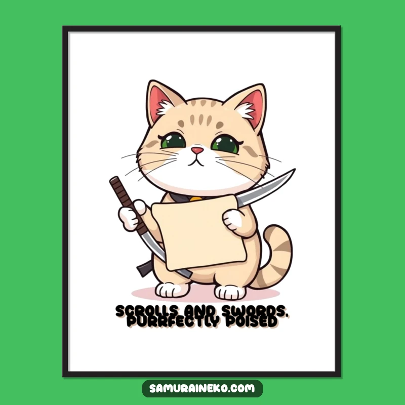 Proud Free Printable Wall Art: Katana Cat Scroll - Noble Downloadable Decor