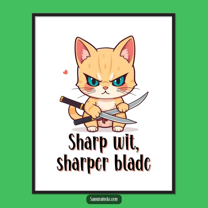 Free Printable Wall Art: Focused Katana Cat, Funny Downloadable Art Decor