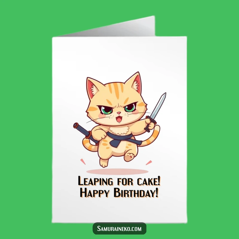 Action-Packed Free Printable Cat Birthday Card: Sword Leap - Funny Gift!