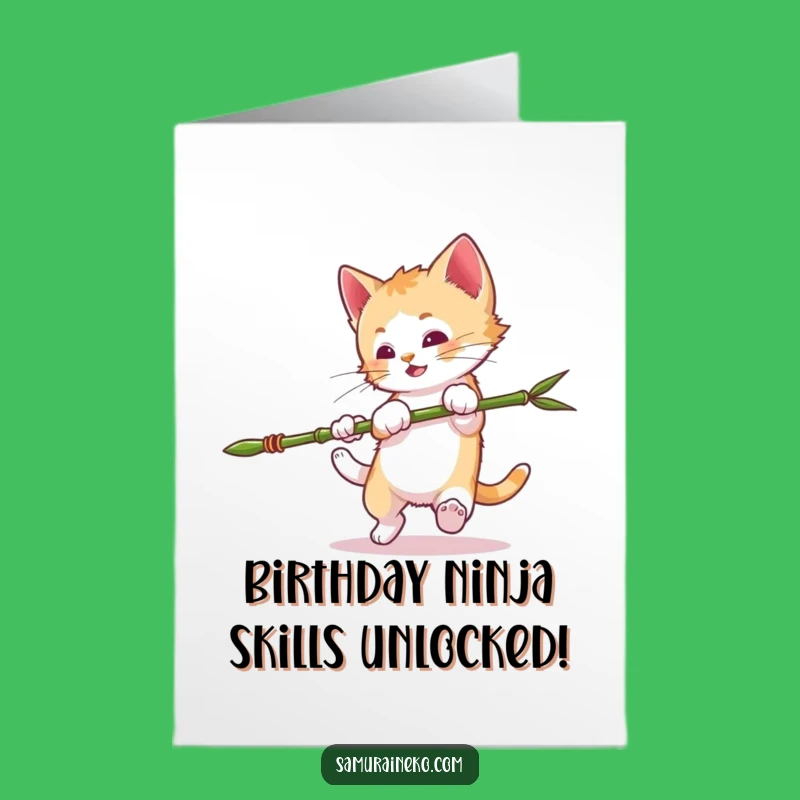 Free Printable Birthday Card: Mischievous Kitten Spear Funny Downloadable Gift