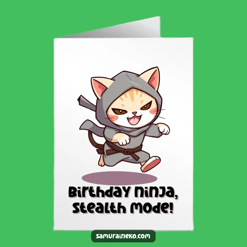 Free Printable Birthday Card: Ninja Cat Surprise - Fun Download!