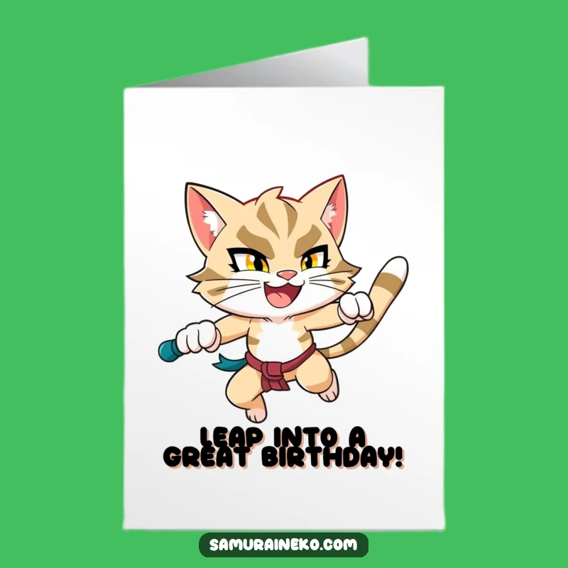 Dynamic Feline Warrior Free Printable Birthday Card - Energetic Downloadable Gift