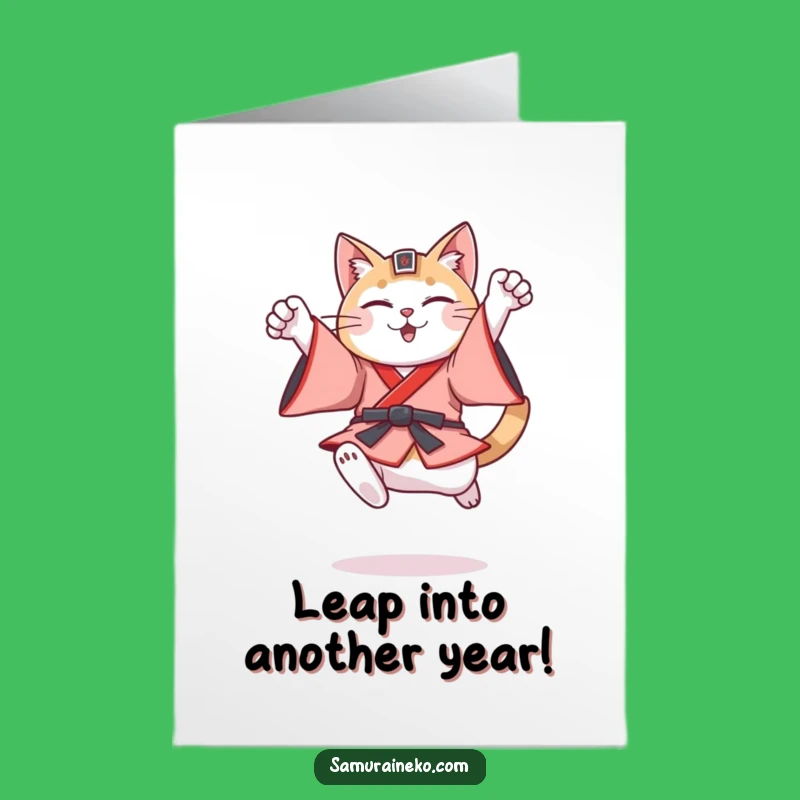 Epic Free Printable Birthday Card: Samurai Cat Leap - Bold Downloadable Gift