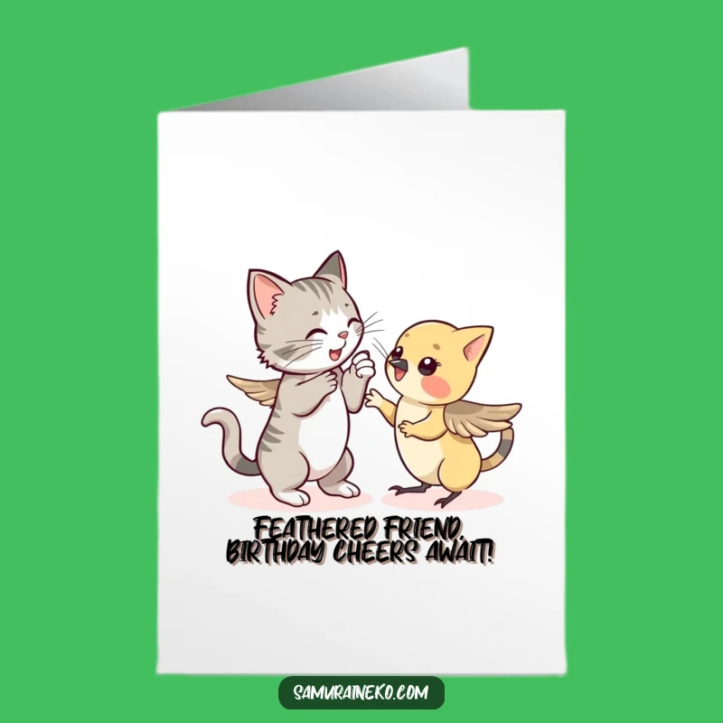 Free Printable Birthday Card: Cat vs Sparrow Funny Downloadable Gift