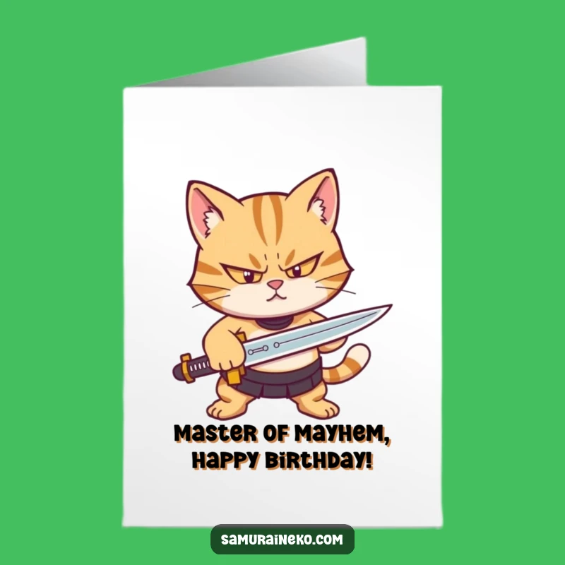 Free Printable Birthday Card: Funny Cat With Sword, Epic DIY Gift for Cat Lovers