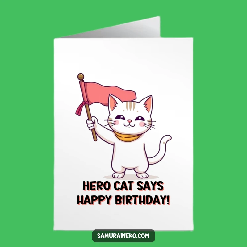 Free Printable Birthday Card: Hero Cat Soars with Funny Banner Downloadable Gift
