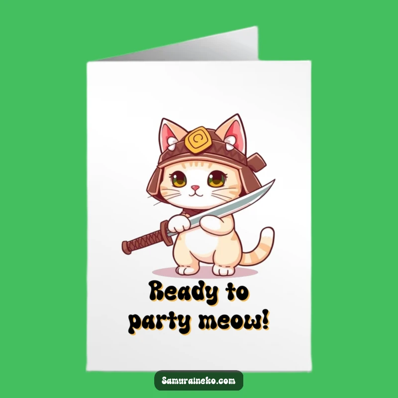 Free Printable Birthday Card: Samurai Cat Warrior - Funny Downloadable Gift Greeting