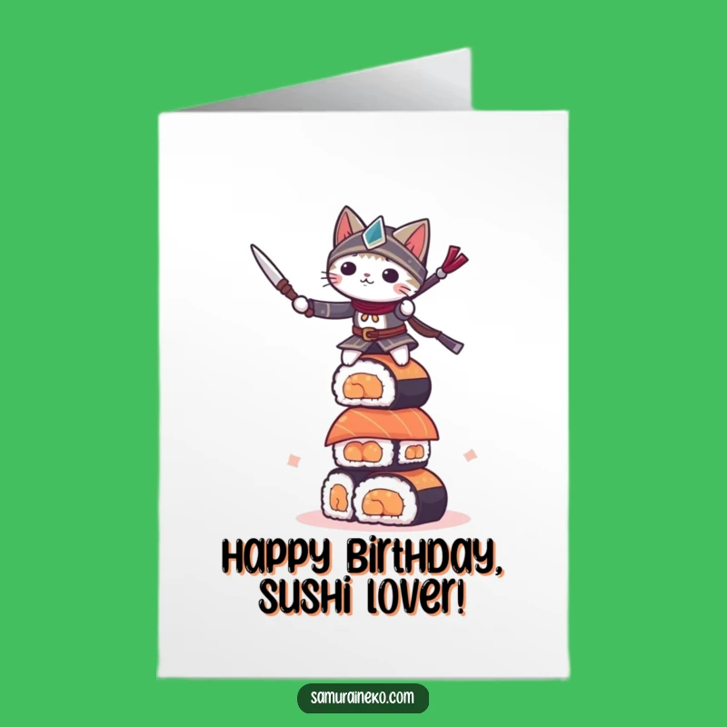 Free Printable Birthday Card: Sushi Cat Warrior, Hilarious Downloadable Gift