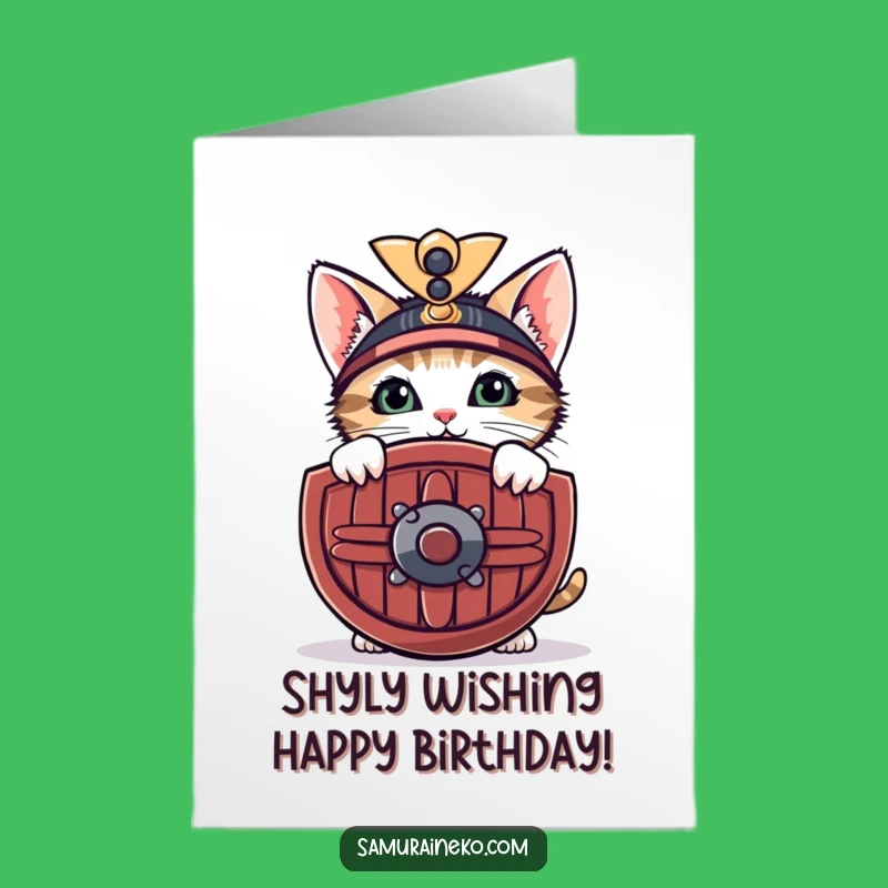 Funny Free Printable Birthday Card: Shy Samurai Kitty Gift
