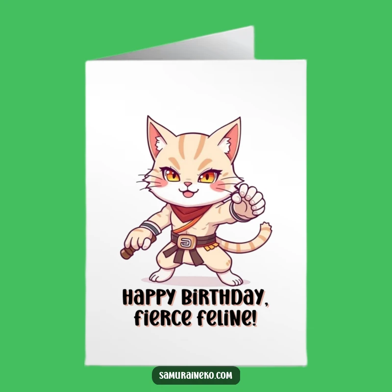 Free Printable Birthday Card: Adorable Cat Warrior - Hilarious Downloadable Gift!