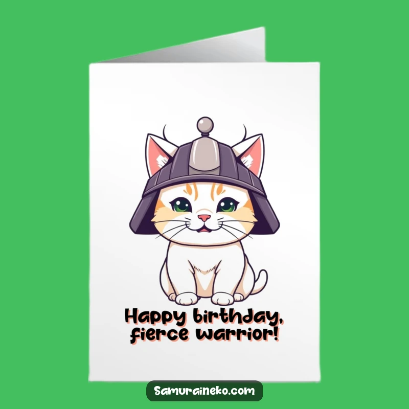 Free Printable Birthday Card: Samurai Cat Warrior, Grinning Guard, Downloadable Funny Gift