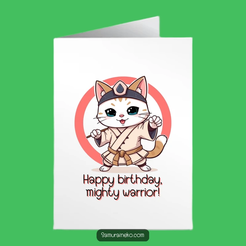Free Printable Birthday Card: Smiling Samurai Cat for a Fun Celebration - Downloadable