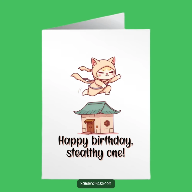 Free Printable Birthday Card: Cat Ninja Leap - Hilarious Downloadable Stealthy Gift!