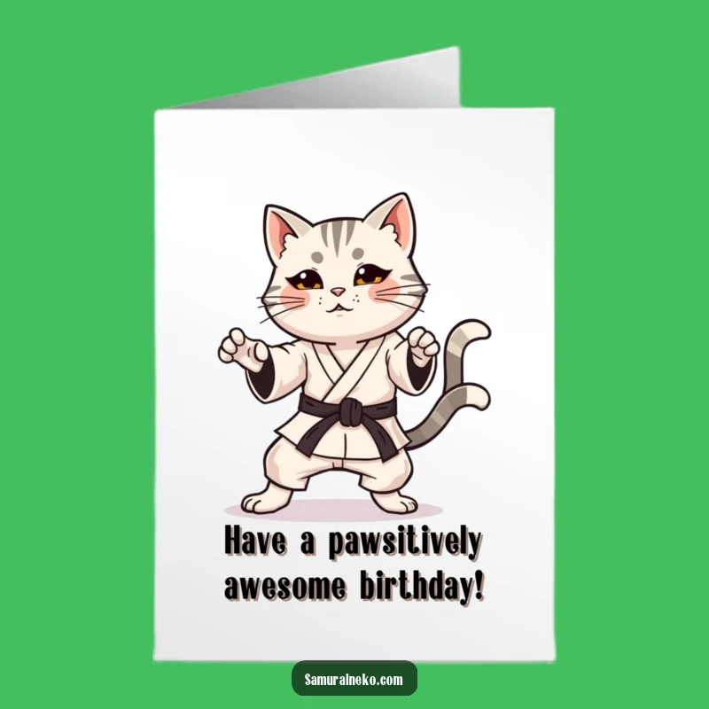 Free Printable Funny Cat Birthday Card: Karate Cat, DIY Downloadable Gift